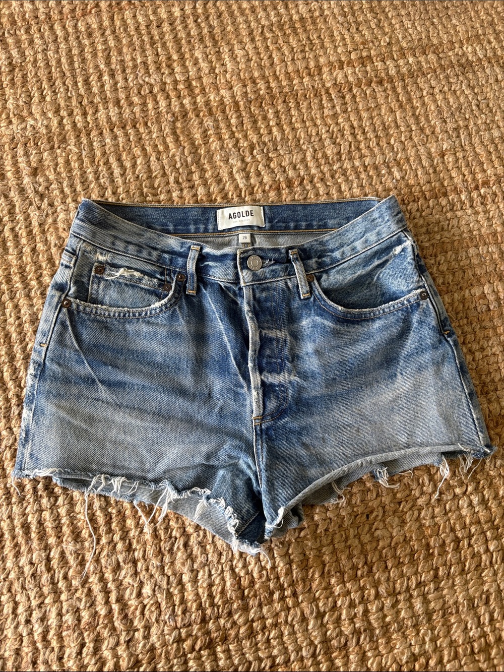 Agolde Cutoff Denim Shorts in Light Blue Wash